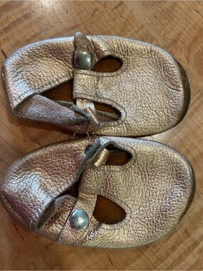 Mon Petit Metallic Gold Baby/Toddler Soft Leather Mary Jane Shoes 5T